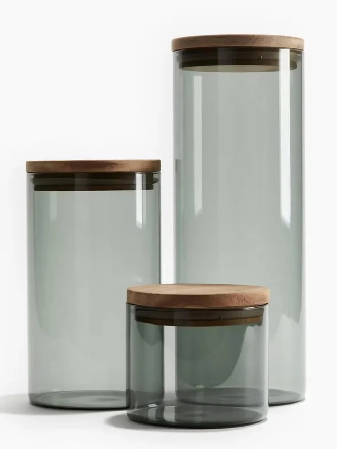 1Chase 1CHASE 3-Piece Borosilicate Glass Storage Jar, Smoky Grey